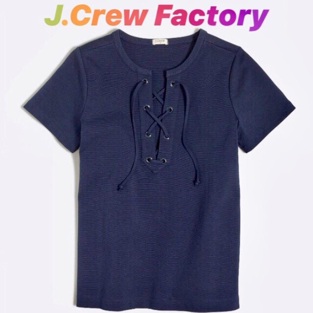 J.Crew Factory Blue Lace-Up Short Sleeve T-shirt